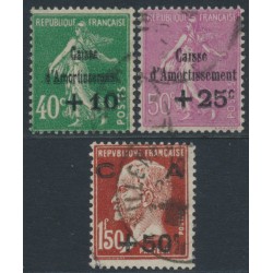 FRANCE - 1929 Caisse d’Amortissement set of 3, used – Michel # 244-246