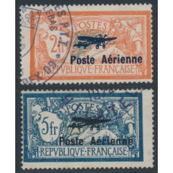 FRANCE - 1927 2Fr & 5Fr Mersons overprinted Poste Aérienne, used – Michel # 220-221