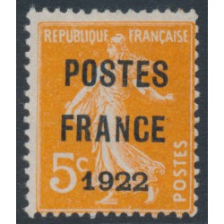 FRANCE - 1922 5c orange Semeuse, POSTES FRANCE 1922 pre-cancel, MNG – Michel # 140VbII 