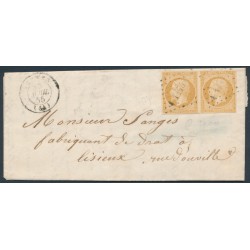 FRANCE - 1855 10c bistre Napoléon, pair used on cover – Michel # 12I