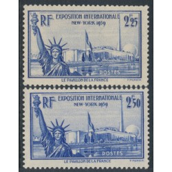 FRANCE - 1939 2.25Fr & 2.50Fr blue New York World Expo, MNH – Michel # 444-445