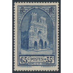 FRANCE - 1938 65c+35c blue Reims Cathedral, MNH – Michel # 430