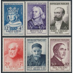 FRANCE - 1954 Famous Frenchmen set of 6, MNH – Michel # 1015-1020