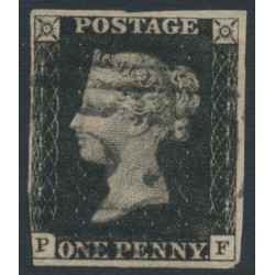 GREAT BRITAIN - 1840 1d black QV (penny black), plate 8, check letters PF, used – SG # 2za (AS49)