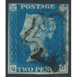 GREAT BRITAIN - 1840 2d blue QV, plate 2, check letters QG, used – SG # 5 (DS8)