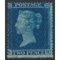 GREAT BRITAIN - 1855 2d blue QV, perf. 16, plate 6, check letters SH, used – SG # 27