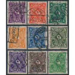 GERMANY - 1922 2Mk to 40Mk Posthorns set of 9, used – Michel # 224-232