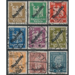 GERMANY - 1924 3pf to 80pf set of 9 o/p Dienstmarke, used – Michel # D105-D113