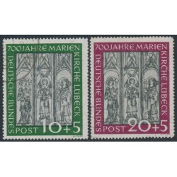 WEST GERMANY / BRD - 1951 Marienkirche in Lübeck set of 2, used – Michel # 139-140