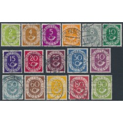 WEST GERMANY / BRD - 1951 Posthorns set of 16, used – Michel # 123-138