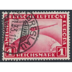 GERMANY - 1933 1M red Graf Zeppelin, o/p Chicagofahrt, used – Michel # 496