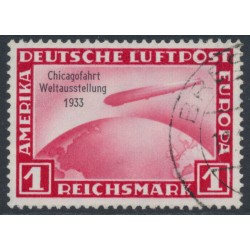 GERMANY - 1933 1M red Graf Zeppelin, o/p Chicagofahrt, used – Michel # 496