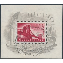 HUNGARY - 1948 2Ft+18Ft carmine Chain Bridge M/S, used – Michel # Block 12