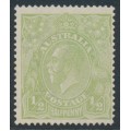 AUSTRALIA - 1915 ½d pale yellowish green KGV, single watermark, MNH – ACSC # 63G