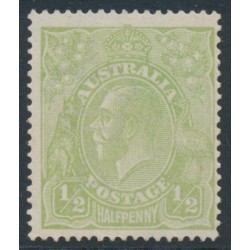 AUSTRALIA - 1915 ½d pale yellowish green KGV, single watermark, MNH – ACSC # 63G