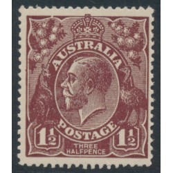 AUSTRALIA - 1919 1½d brown KGV, single watermark, 'break in frame' [8L35], MH – ACSC # 85D