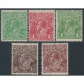 AUSTRALIA - 1919 ½d to 1½d KGV set of 5, LM watermark, MH – SG # 48+50-52+82