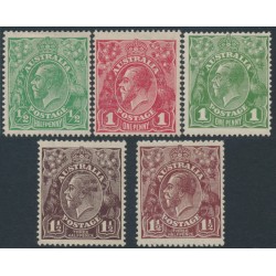 AUSTRALIA - 1919 ½d to 1½d KGV set of 5, LM watermark, MH – SG # 48+50-52+82