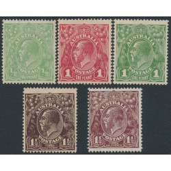 AUSTRALIA - 1919 ½d to 1½d KGV set of 5, LM watermark, MH – SG # 48+50-52+82