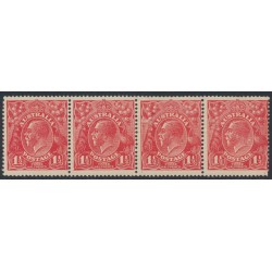 AUSTRALIA - 1924 1½d red KGV, no watermark, strip with three varieties, MH – ACSC # 90A(17)o+p +q