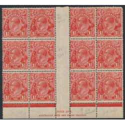 AUSTRALIA - 1927 1½d red KGV, Ash imprint B/12 with varieties, MH – ACSC # 92H(4)zd+(4)fb