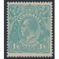 AUSTRALIA - 1920 1/4 turquoise-blue KGV, single watermark, MH – ACSC # 128A