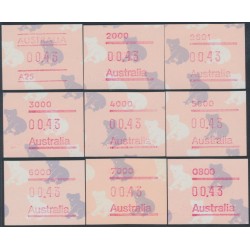 AUSTRALIA - 1990 43c Koala Framas set of 9, MNH – ACSC # 1494A-1494I