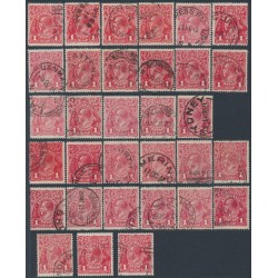 AUSTRALIA - 1914-1920 1d red shade set, used - ACSC ex. # 70A-75C