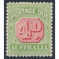 AUSTRALIA - 1909 4d rose-red/green Postage Due, perf. 12:12½, crown A watermark, MH – SG # D67