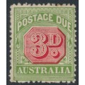 AUSTRALIA - 1909 3d rose-red/green Postage Due, perf. 12:12½, crown A watermark, MH – SG # D66