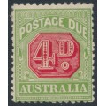 AUSTRALIA - 1909 4d rose-red/green Postage Due, perf. 12:12½, crown A watermark, MH – SG # D67