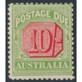 AUSTRALIA - 1909 10/- rose-red/green Postage Due, perf. 12½:12, crown A watermark, MH – SG # D72