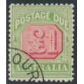 AUSTRALIA - 1909 £1 rose-red/green Postage Due, perf. 12½:12, crown A watermark, CTO – SG # D73