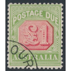 AUSTRALIA - 1909 £1 rose-red/green Postage Due, perf. 12½:12, crown A watermark, CTO – SG # D73