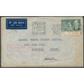 AUSTRALIA - 1954 2/- grey-green Royal Visit on crash mail cover to the UK – ACSC # 310