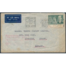 AUSTRALIA - 1954 2/- grey-green Royal Visit on crash mail cover to the UK – ACSC # 310