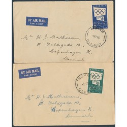 AUSTRALIA - 1955 2/- blue & 2/- green Olympics on covers to Denmark – ACSC # 316+317