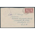 AUSTRALIA - 1940 2 x 1½d red-brown KGVI on a censored cover to the USA – ACSC # 184