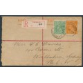 AUSTRALIA - 1919 4d orange KGV registered envelope + ½d green, used – ACSC # 65B+RE8