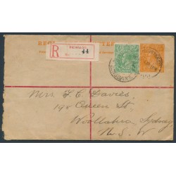 AUSTRALIA - 1919 4d orange KGV registered envelope + ½d green, used – ACSC # 65B+RE8