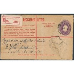 AUSTRALIA - 1929 4½d KGV registered envelope from Woolshed Flat, SA – ACSC # RE21