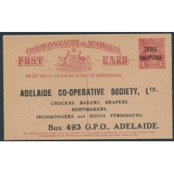 AUSTRALIA - 1918 THREE HALFPENCE on 1d red KGV postcard, unused – ACSC # P48