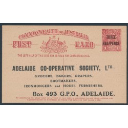 AUSTRALIA - 1918 THREE HALFPENCE on 1d red KGV postcard, unused – ACSC # P48