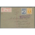 AUSTRALIA - 1913 2½d Kangaroo + 3d Victorian stamp on a registered cover – ACSC # 9A + V86C