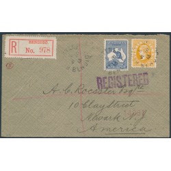 AUSTRALIA - 1913 2½d Kangaroo + 3d Victorian stamp on a registered cover – ACSC # 9A + V86C