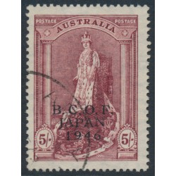 AUSTRALIA - 1948 5/- claret Robes on thin paper, overprinted BCOF, used – SG # J7a