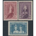 AUSTRALIA - 1948 5/- to £1 Robes set of 3 on thin paper, MNH – SG # 176a-178a