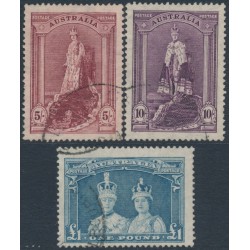 AUSTRALIA - 1948 5/- to £1 Robes set of 3 on thin paper, used – SG # 176a-178a