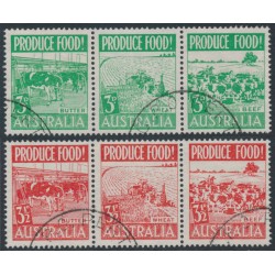 AUSTRALIA - 1953 3d green & 3½d red Produce Food strips, used – SG # 255a + 258a 