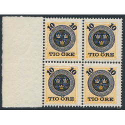 SWEDEN - 1889 10öre dark blue on 24öre orange Ring Type, block of 4, MNH – Facit # 51a